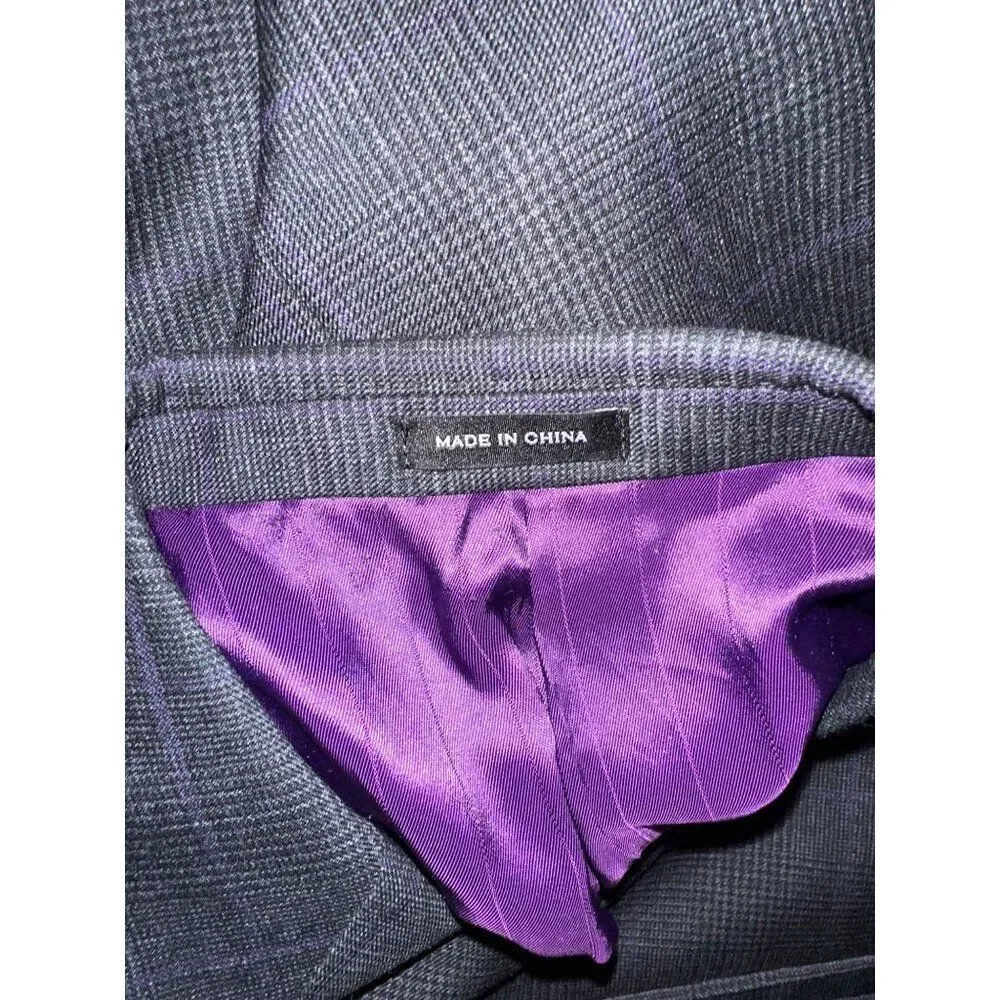 Joseph Abboud Wool Plaid‎ Suit Jacket With Purple DetailSize 40R